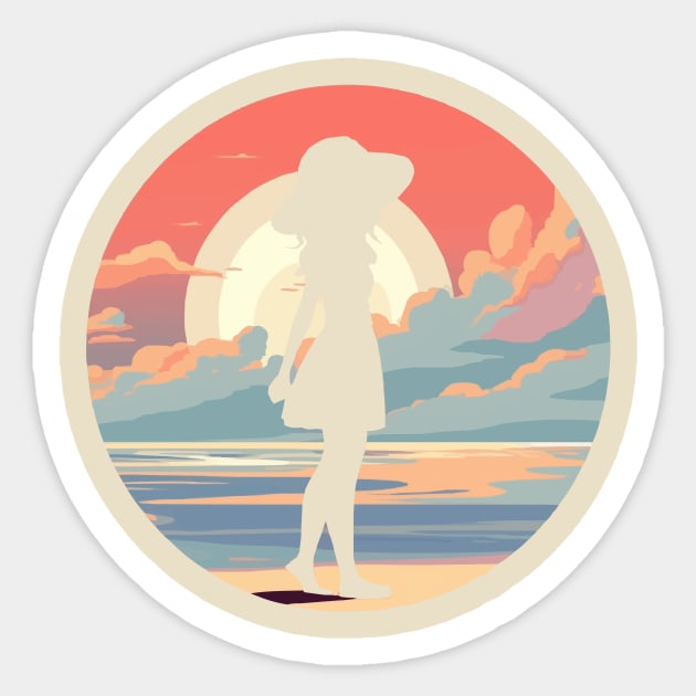 Girl walking on the shore Sticker by Ceiko